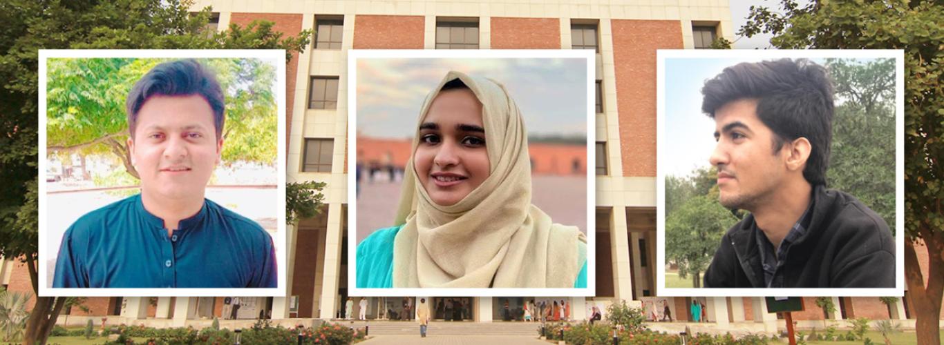 pictures of students juxtaposed over a picture of the SBASSE building 