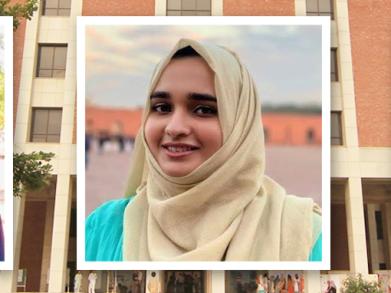 pictures of students juxtaposed over a picture of the SBASSE building 